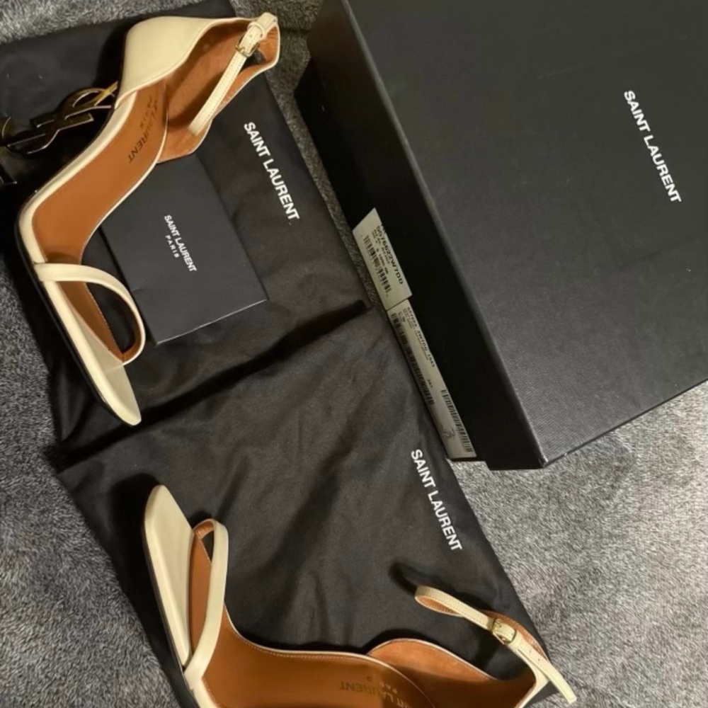 Saint Laurent Beige Ankle Strap Heels